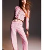 Pantalon femme 2023 automne/hiver jambe large veste en Tweed à paillettes rose
