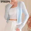 Maglieria da donna WTEMPO Cardigan lavorato a maglia con protezione solare in seta di ghiaccio Estate Sottile Shawla con bottoni Grembiule Solido Corto Camicie con aria condizionata Cappotti