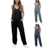 Kvinnors jeans High Roller Denim Jumpsuits for Women Casual ärmlösa lösa overaller med fickor