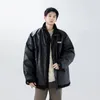 Men's Down Parkas Men Winter Two Sided Wear PU Leather Lamb Fleece Coat Padded Thick Loose Warm Fashion Solid Jacket Vintage 231030