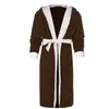 Men's Sleepwear 2023 Splicing Thickend Bathrobe Plush Hooded Long Clothes Coat Robe Lengthened Winter Home Night Gown