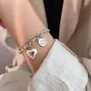 Link Bracelets S925 Silver Plated Vintage Punk Double Layer Heart Charm Bracelet For Women Party Personality Birthday Jewelry SL518