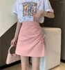 Spódnice 2023 Kobiety Scirt Summer Modna swoboda Linia Koreańska różowa wysoka talia seksowna minisplirt H2264