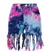 Kvinnors jeans denim byxa Tassel tie-dye rak korta kvinnor hål frayed höft inslagna låghöjda färgglada hop y2k kvinnliga mode