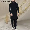 WEPBEL Muslimische Mode Herren-Kaftan-Roben, Vintage-Langarm-Leinen-Knopfhemd, islamische Abaya-Kleidung für Herren, Übergröße, S-5X284A