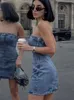 Mini robe en jean Slim pour femmes, moulante, sans manches, Sexy, décontractée, rue, dos nu, été