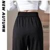 Calças femininas 2023 moda cintura alta solta movimento preto tornozelo comprimento mulheres casuais all-match confortável senhora haren calças z168