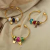 Ins style simple accessoire de mode multicolore pierre de cristal perlé design sens titane acier plaqué or bracelet ouvert
