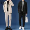 Men s kostymer blazers manlig casual kostym lyxjackor blazer set streetwear stiliga koreanska 2 stycken uppsättningar med byxor fjäderövervakare 231031
