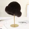Cappello da donna elegante invernale caldo in vera pelliccia di coniglio berretto lavorato a maglia Earlaps W berretto con visiera in vera pelliccia di volpe