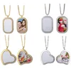 Étiquette de chien Sublimation strass blanc coeur forme rectangulaire colliers pendentifs transfert impression pendentif bijoux