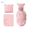 Blankets Q81A Infant Swaddle Blanket & Hat Wrap Towel Set Baby Boys Girls Bath Accs