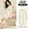 Women's Sleepwear Big Size M-5XL Women Pajamas Set Spring Autumn Knited Cotton Pyjamas With Chest Pad Cute Cartoon Long Sleeve