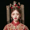 Traditional Chinese Wedding Bride Gold Queen Crown Red Headpieces Vintage Wedding Tiara Headdress Bridal Hair Accessories321F