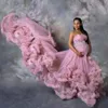 Lässige Kleider trägerlos Mutterschaft für PO-Shooting Plus Size Tiered Rüschen Tüll Schwangere Frauen Prom Kleider Kristalle Vestido de Novia303P