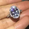 Vecalon grande anel oval 925 prata esterlina diamante anéis de banda de casamento para mulheres nupcial vintage festa dedo jóias173z