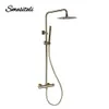 Cabeças de chuveiro do banheiro conjunto termostático escovado torneira de ouro latão sistema de temperatura misturadora chuva cabeça wallmount handheld pulverizador 231030