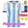 Puchar Świata 3 -Star Argentyńska koszulka piłkarska Messis Jersey Kit Kids Zestaw Di Maria DiBara Alvarrez Martinus Fernades McCallist Player Wersja wersja fan set Jersey