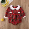 Girl's Dresses Christmas Dress Baby Girl Clothes Red Plaid Romper Bodysuit Matchande systerklänning Jumpsuit Xmas Outfits Fall 231030