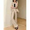 Women's Two Piece Pants Woman's Pant Suits Casual Acetate Business Short Sleeve Blazers Jacket Coats And Flare 2 Set Elegant Formal Ladies