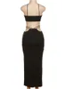 Robe longue noire Sexy pour femmes, dos nu, ajourée, Slim, Club, taille basse, vêtements d'été pour femmes