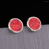 Stud Earrings KONGMOON Round Red Fire Opal Silver Plated Jewelry For Women Piercing