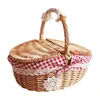 A louça ajusta o banho e as crianças de vime do armazenamento da cesta do piquenique com punho do forro