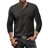 Camisetas masculinas Camisetas de algodão masculinas Camisa casual solta manga comprida respirável com decote em V Roupas Plus Size Tops