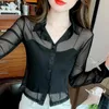 Damesblouses Dames Mode Casual Doorzichtige chiffon shirts Blouse Dames Tops Vrouw Overhemd met knopen Vrouwelijke meisjes Lange mouw Py8128