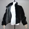 Frauen Pelz Faux Schwarz Mode Kurze Echt Rex Kaninchen Jacke mit Revers Kragen Frau Winter Echten Mantel Outwear 231031