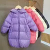 Down Coat Winter Girl Duck Jacket Cartoon Bear Ears Ears Candy Colors Loose Long Children Ytterkläder 2-10 år Kids Parka Outfit