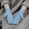 Five Fingers Gloves Women touch Mitten Gloves Winter Women Warm Cashmere Full Finger Leather Bow Gloves Wool Embroidery Touch Screen Gloves C22 231030