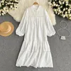 Women's Sweaters Literary And Artistic Small Fresh Round Neck Hollowed Out Flower Embroidery Loose Long Skirt Holiday Style French