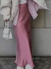 Gonne Gonna lunga a pieghe a trapezio vintage Estate Versatile Abbigliamento da donna 2023 Coreano Street Vita elastica in raso Texture Midi