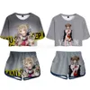 2 stks mijn held Academia Himiko Toga Anime Cosplay Cosplay Cross My Body Teen Girls 3D Print Short Sleeve Sportswear C37M202