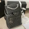 Stylish Womens Backpack 38cm Travel Airport Bag Leather Diamond Check Silver Hardware Metal Buckle Luxury Handbag Classic Small Pendant Shoulder Bag School Bags