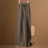 Pantaloni da donna a vita alta pantaloni di lana lavorati a maglia pantaloni a gamba larga di lana donna autunno e inverno casual allentato dritto goccia Mop Z130