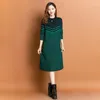 Casual Dresses Retro Floral Black Sticked Midi Dress Autumn Winter Designer Soft Warm Slim 2023 Long Sleeve Office Lady Frocks