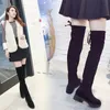 Scarpe eleganti Scarpe in pelle scamosciata sintetica Tacchi femminili Autunno Cerniera Stivali alti al ginocchio elastici per le donne Stivali con lacci alla coscia neri Botas Mujer 231031