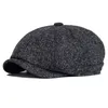 Berety zimowe gęste ciepłe czapki miękki ośmioboczny kapelusz dla mężczyzn detektyw hats retro kierowca płaskie czapki 231030