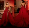 Berta vermelho dividir vestidos de baile sexy querida renda appliqued frisado formal vestidos de noite uma linha vestidos de soiree feito sob encomenda