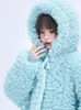 Pele feminina pele sintética Lautaro inverno longo oversized casual grosso quente azul grosso quente fuzzy fofo casaco de pele sintética feminino com capuz zíper moda 231030