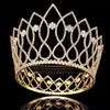 Luxo coroa alta enorme tiara completa redonda headpiece casamento cristal strass jóias nupcial flor floral pente de cabelo hair262l