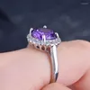 Cluster Rings Silver Color Ring For Women Eternity Purple CZ Trendy Big Crystal Lovely Open Resizable Vintage