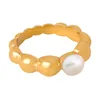 French niche ins cold wind elegant jewelry rice bead splicing design inlaid fresh water pearl titanium steel gold-plated ring