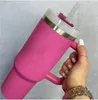 Bottiglia d'acqua rosa caldo da 40 once Bicchieri con manico Bicchieri isolati Coperchi Tazza termos per caffè in acciaio inossidabile con paglia con nave DHL originale