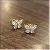 Stud Stud Earrings Huitan Cute Butterfly For Women Gold Color/Sier Color Fashion Girls Ear Piercing Accessories Fancy Gift Jewelry Dro Otq3C