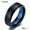 TIGRADE 8 mm mężczyzn czarny tąbek z węgliki wolframowej cienki niebieska linia ślubna Vintage Men Jewelry Anime Anel Masculino Aneis Rozmiar 6-15 2226H