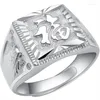 Bagues de cluster Style chinois Bague en argent finement sculptée pour hommes Ouverture de marée Taille réglable Caractère de bénédiction Personnalité ethnique