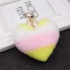 Corrente de telefone móvel cor listra imitação de cabelo de coelho amor chaveiro moda em forma de coração saco de pelúcia pingente criativo carro chaveiro r231031